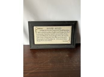 Primitive House Rules Embroidery Sign In Wood Frame