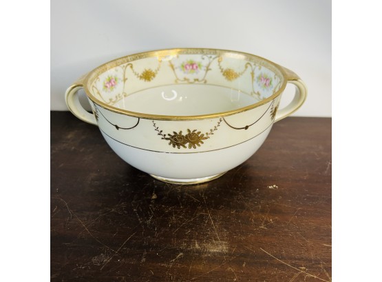 Vintage Nippon Deep Bowl With Painted Flowers And Handles