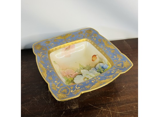 Vintage Nippon Hand Painted Square Bowl With Gold And Floral Design