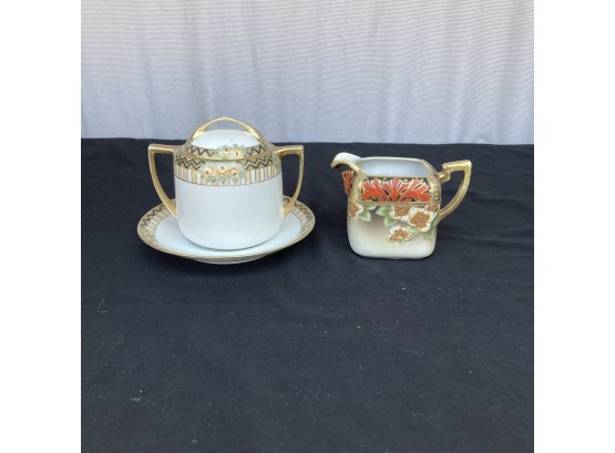 Vintage Nippon Sugar Bowl With Liner And Creamer