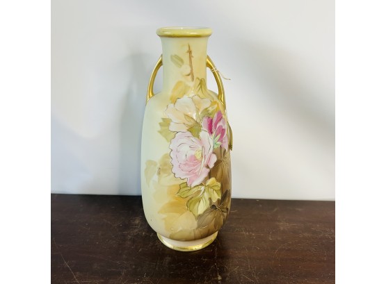 Nippon Hand Painted Double Handled Vase 12'