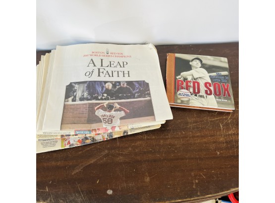 Red Sox Books And Local Newspapers Commemorating Victories