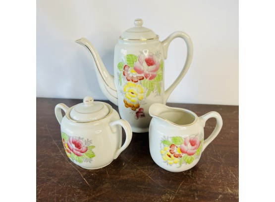 Vintage Japanese Made Floral Teapot With Sugar And Creamer