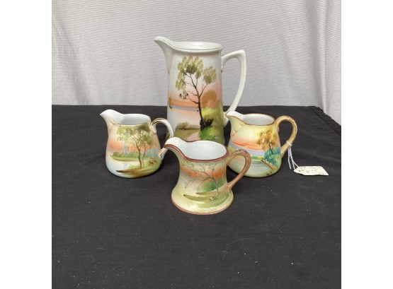 TT Takito Pitcher With Two Nippon Creamers And One Noritake Creamer