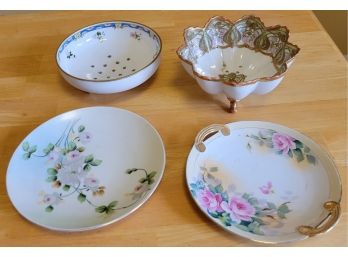 Pair Of Vintage Nippon Berry Bowls With One Round Tray And Plate