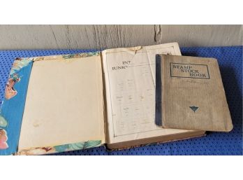Vintage Stamp Album With Fabric Cover And Old Stamp Stock Book