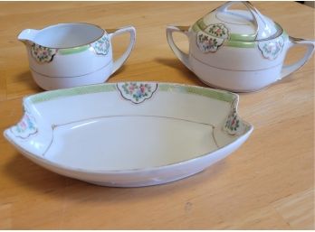 Vintage Set Of Nippon Dishes With Dainty Floral Pattern - Three Matching Pieces
