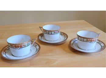 Set Of Three Vintage Nippon Tea Cups And Saucers With Orange Flowers