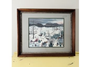 Grandma Moses Framed Folk Art Print - Winter Scene 18'x22'