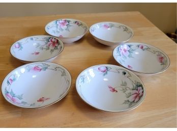 Set Of Six Pink Floral Nippon Bowls