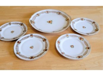 Vintage Five Piece Nippon Flower Bud Dish Set: One Tray, Four Plates