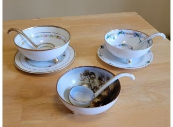 Noritake And Nippon Footed Mayo Dishes With Ladles