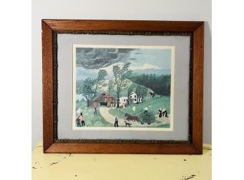 Grandma Moses 'The Thunderstorm' Framed Folk Art Print - Wood Frame With Metal Trim 19'x23'