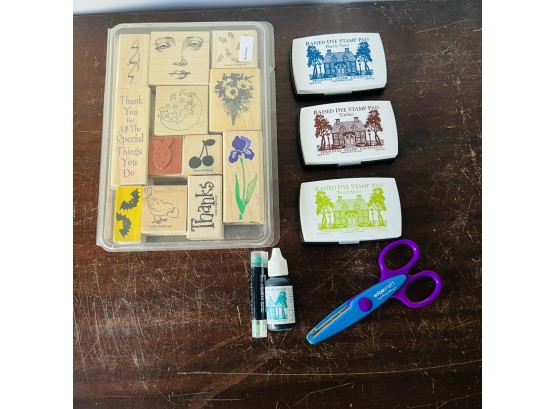 Rubber Stamp Assortment With Stamp Pads, Dauber, Etc.