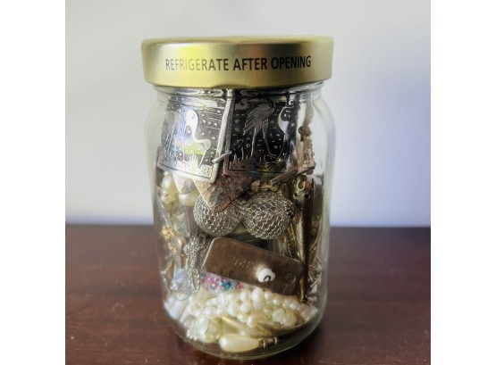 Whites And Silver Costume Jewelry Jar