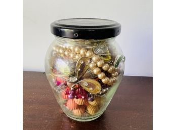 Jar With Costume Jewelry - Assorted Colors