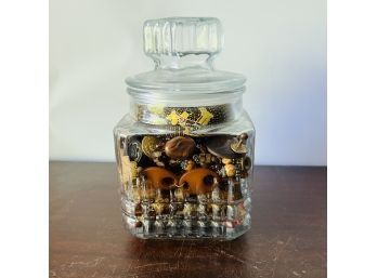 Jar With Bronze Tone Costume Jewelry And Findings
