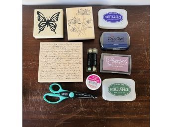 Butterfly And Flower Rubber Stamps With Stamp Pads And Other Items