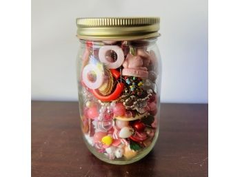 Pinks Costume Jewelry Jar With Other Odds And Ends
