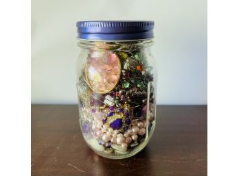 Purples Costume Jewelry Jar With Buttons