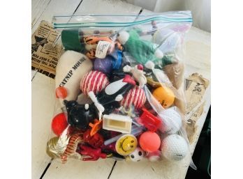 Small Toy Bag Lot: Balls, Stuffed Toys, Animals, Etc.
