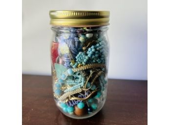 Aqua And Blues Costume Jewelry Jar