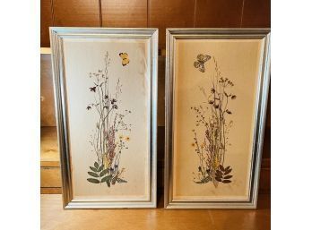 Pair Of Vintage Flower And Butterfly Prints