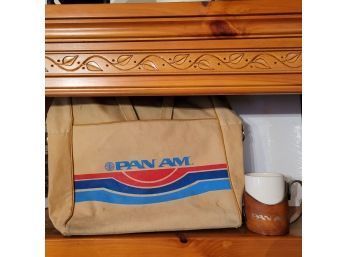 Vintage Canvas Pan Am Bag And Leather Cup Holder