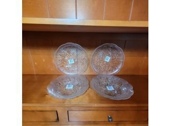 Set Of 4 Vintage Glass Plates With Etched Design