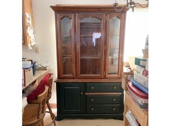 Wood China Cabinet With Upper Light And Storage