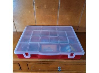 Plastic Tool Box With Assorted Tools And Accessories