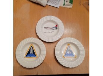 Set Of 3 Airplane And Space Souvenir Ashtrays