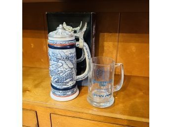 Avon Flying Classics Ceramic Stein In Box And Pan Am Glass With Handle