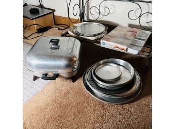 Kitchen Lot With Pans, Microwave Tray And Vintage Sunbeam Electric Skillet