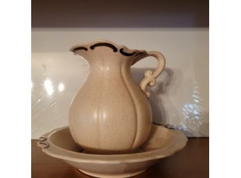 Vintage Pottery Pitcher And Bowl