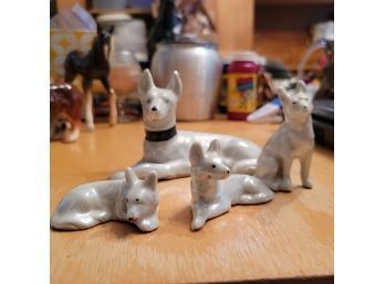 Set Of 4 Lusterware Porcelain Dog Figurines