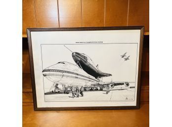 Vintage Jean-Luc Beghin Framed Print - Artist Signed - Space Shuttle Transportation System