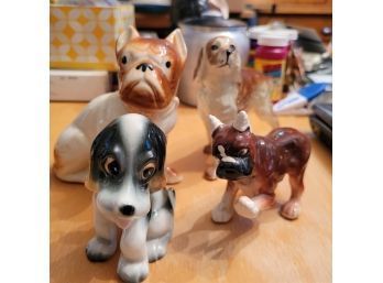 Set Of 4 Vintage Ceramic Dogs