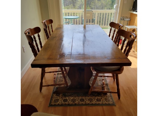 Vintage Wooden Trestle Table With 5 Chairs