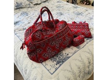 Vera Bradley Red Overnight Bag With Eyeglasses Case And Hanging Travel Organizer  (Bedroom 2)