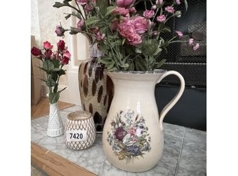 Pitcher & Unique Vase With Artificial Flowers