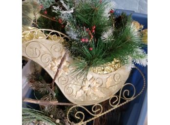 Gold Colored Christmas Sleigh Plus Misc Garland Pieces