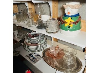 Two Shelves Of Assorted Glassware And Dishes (basement)