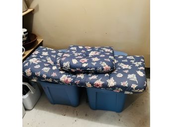 Blue Floral Bench And Seat Cushion Set (basement)