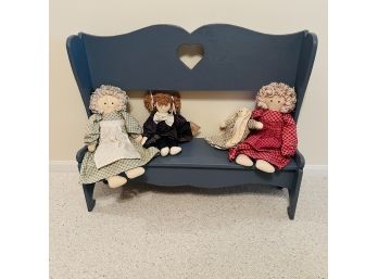 Blue Bench With Four Country Dolls (basement)
