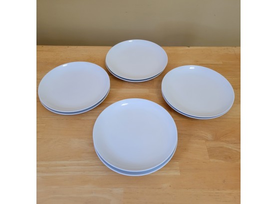 Set Of 8 Crate & Barrel White Dinner Plates. 8.5' Rounds