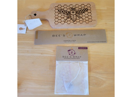 Bee's Wrap Hand Woodburned Cutting Board And Sustainable Plastic Wrap