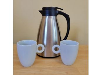 Set Of 2 PCH English Coffee Mugs And Copco Coffee Pot