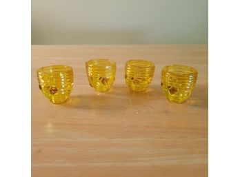 Set Of 4 Hand Blown Glass Bee Hive Shot Glasses