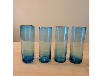Hi-ball Or Tom Collins Hand Blown Glasses In Blue
